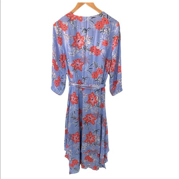 J. Jill Tropical Floral Midi lavender V Neck Dress small Vacation Asymmetric - Picture 2 of 10